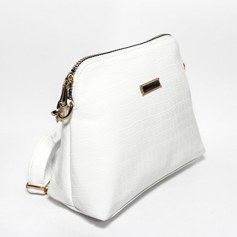 Glitter Women Hand Bag with Cross Hand - White