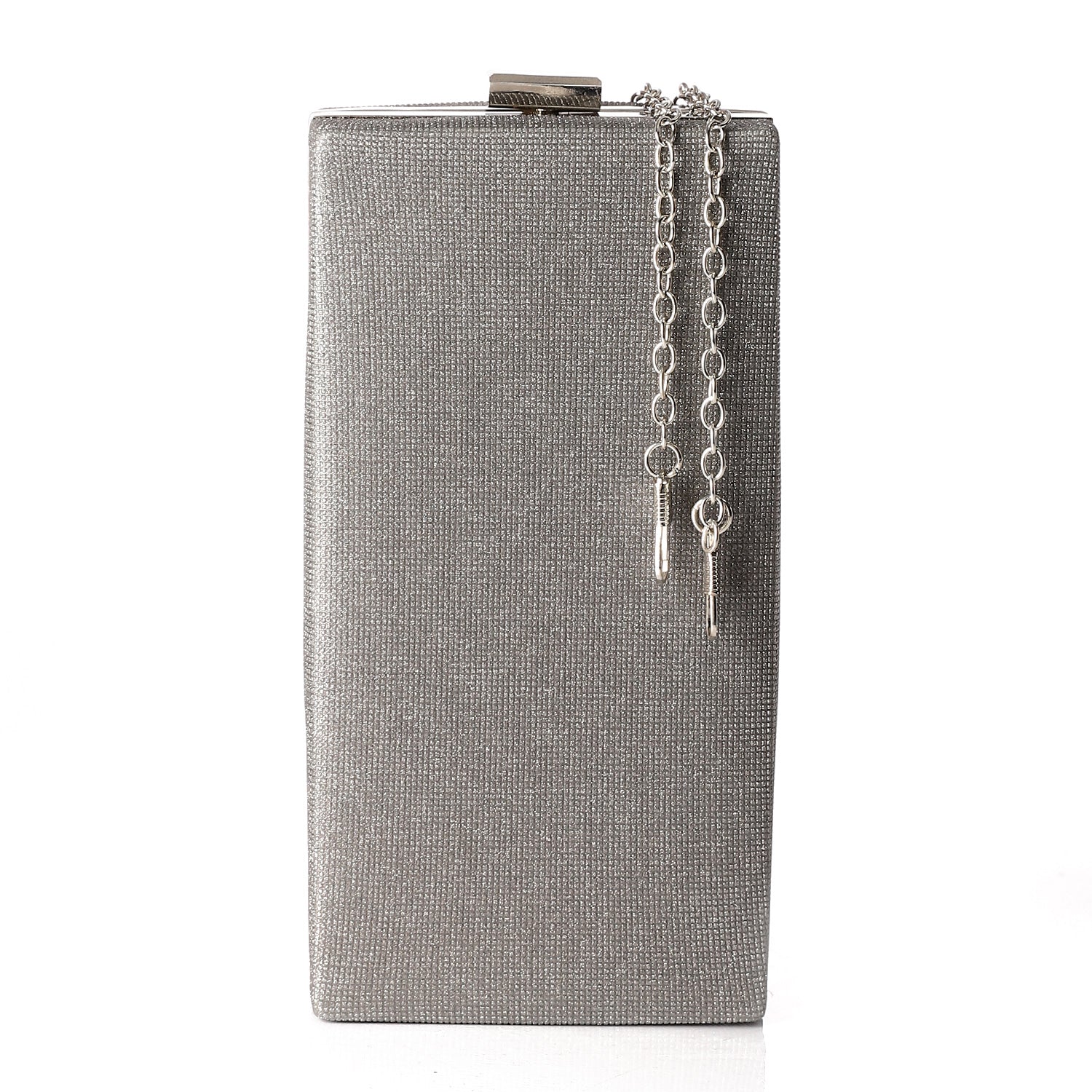 Synthetic Glitter Pattern Rectangle Clutch Bag – Grey