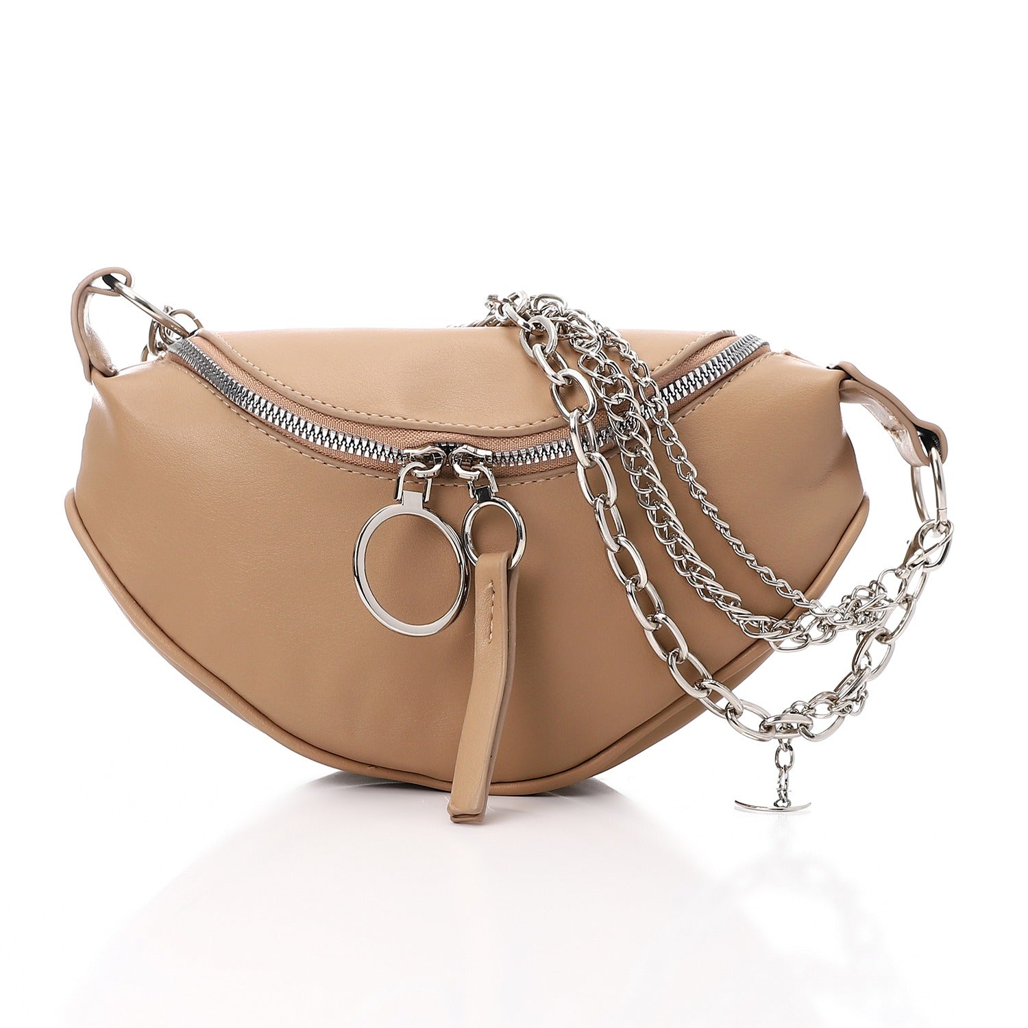 Faux Leather Chain Detail Shoulder Bag – Beige