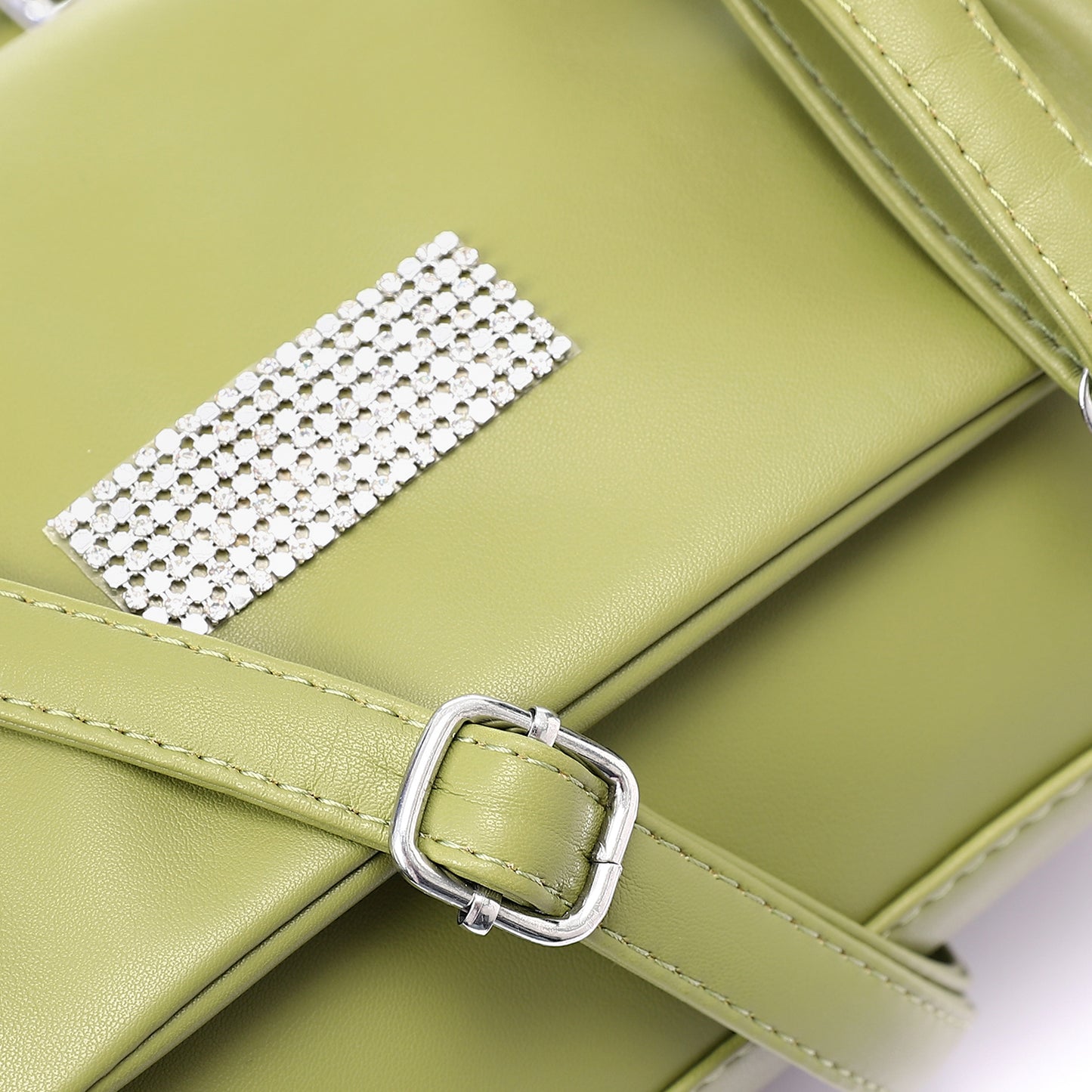 Faux Leather Solid Shoulder Bag with Chain Strap - Olive