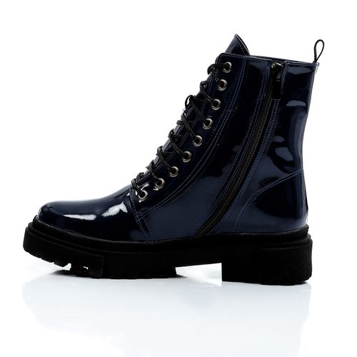 Patent Leather Ankle Boots - Navy Blue