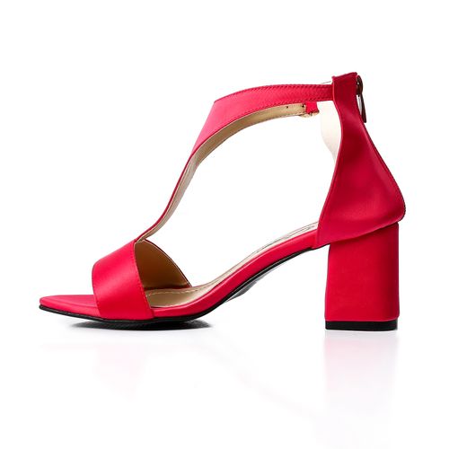 Leather Sandals Back Zipper Closure - Red