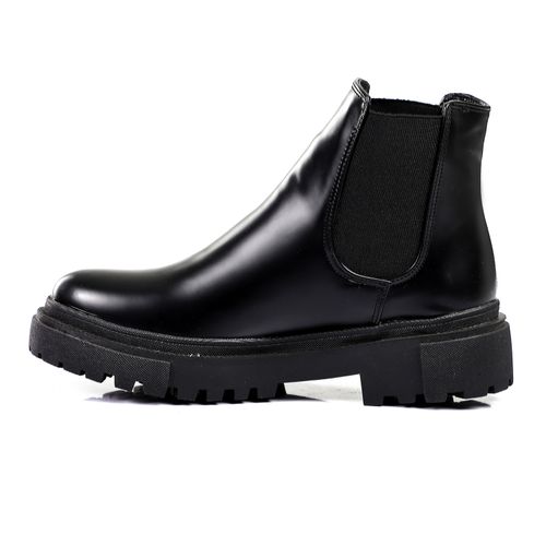 Faux Leather Plain Ankle Boots - Black