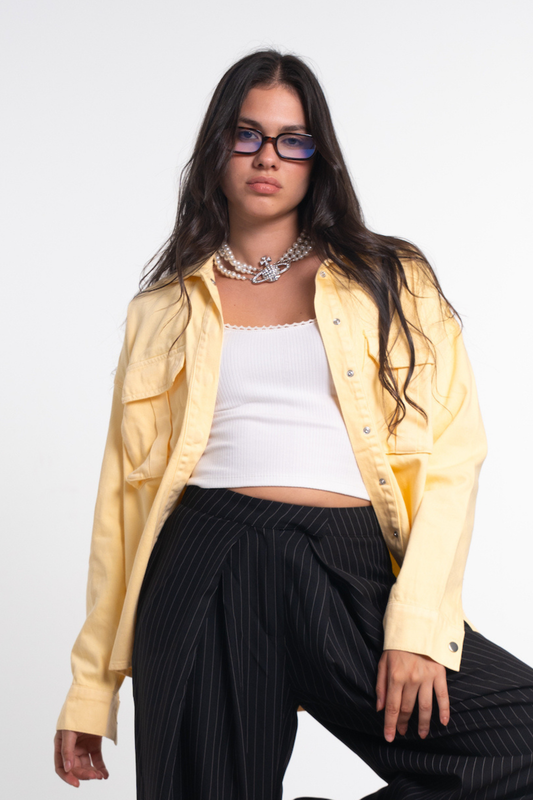 Oversized Denim Shirt Jacket – Light Yellow
