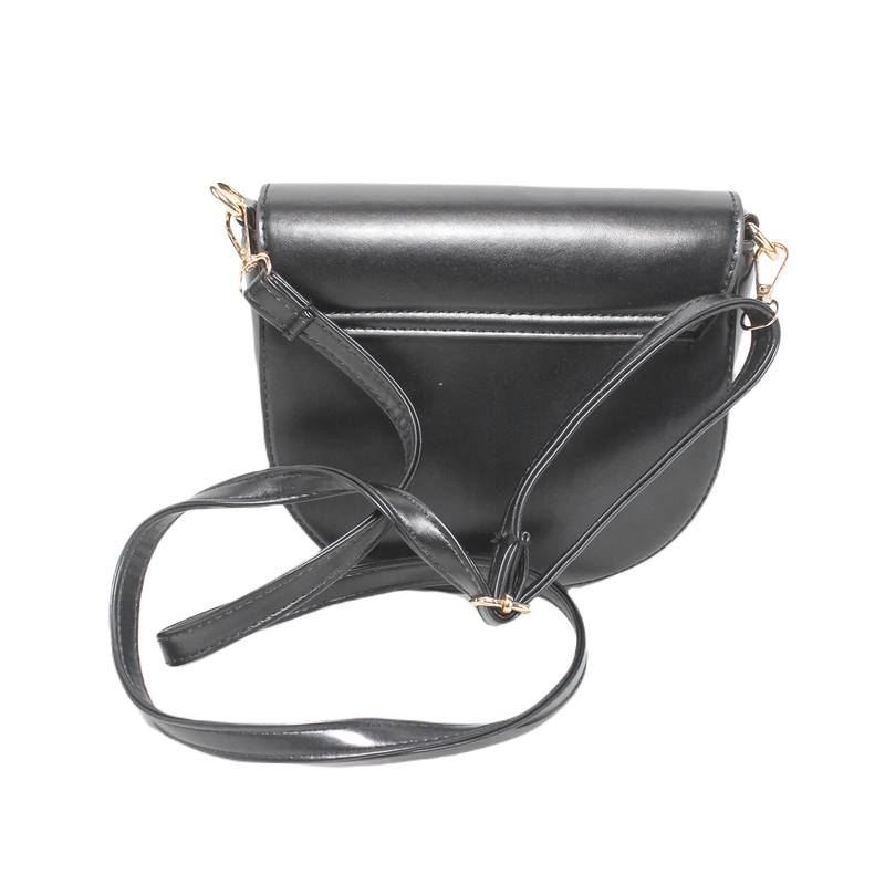Faux Leather Flap Crossbody Bag – Black