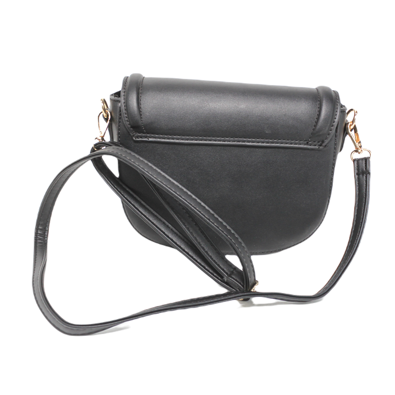 Faux Leather Flap Crossbody Bag – Black