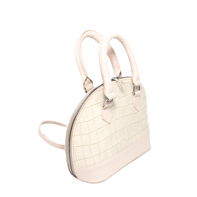 Faux Leather Croc-Embossed Handbag – Beige