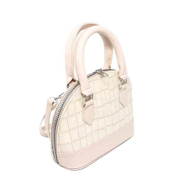 Faux leather Stylish Hand Bag with Cross Strap - Beige