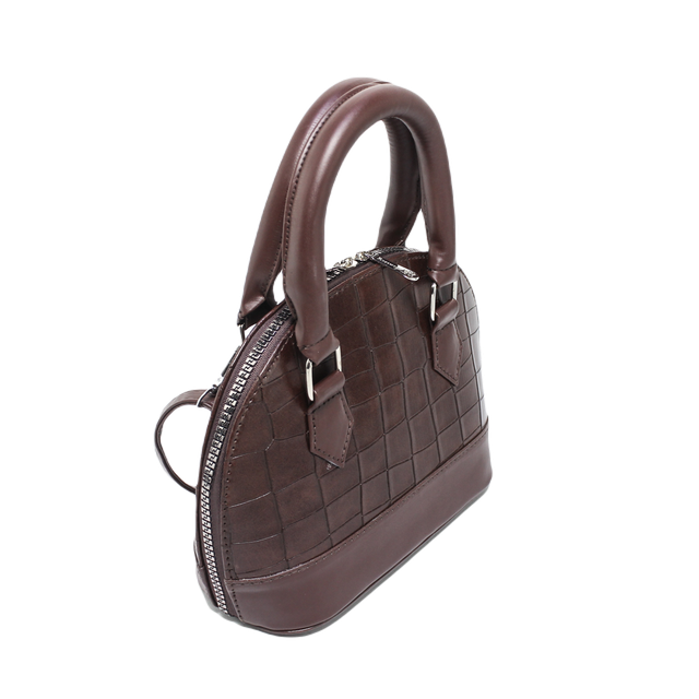 Faux leather Stylish Hand Bag with Cross Strap - Brown