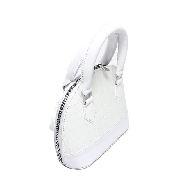 Faux leather Stylish Hand Bag with Cross Strap - White