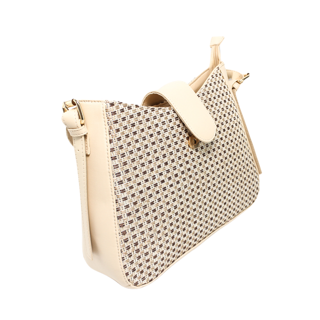 faux leather Stylish Bag with Cross hand - Beige