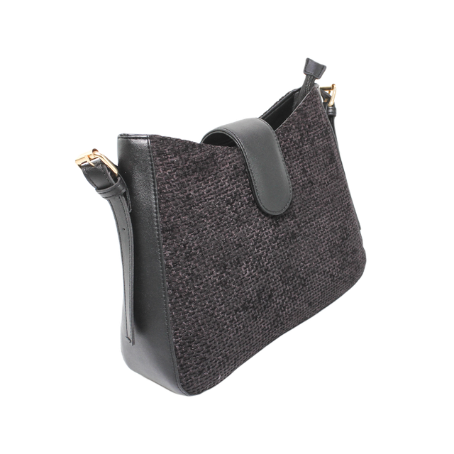 faux leather Stylish Bag with Cross hand - Black
