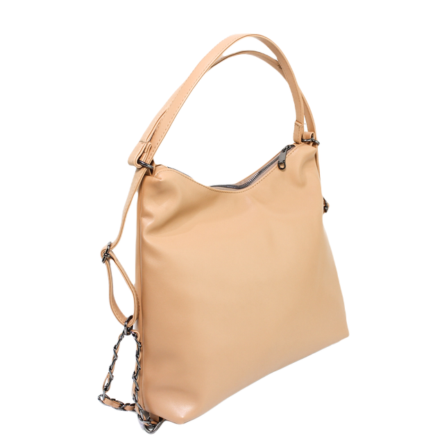 Faux leather Stylish Bag with Cross Hand - Light Brown