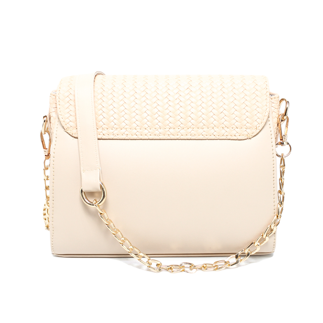 Faux Leather Stylish Shoulder Bag - Beige