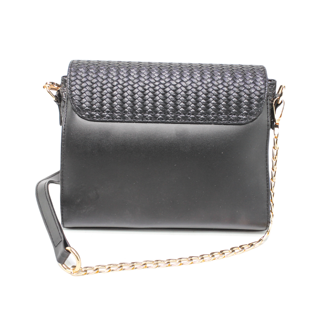 Faux Leather Stylish Shoulder Bag - Black