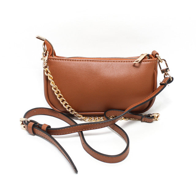 Faux Leather Chain Crossbody Handbag – Camel