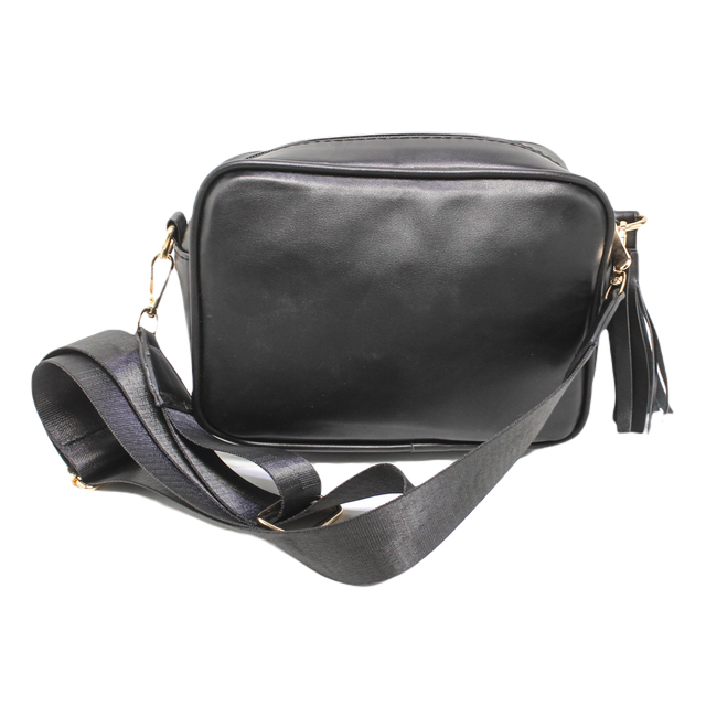 Faux Leather Crossbody Handbag - Black