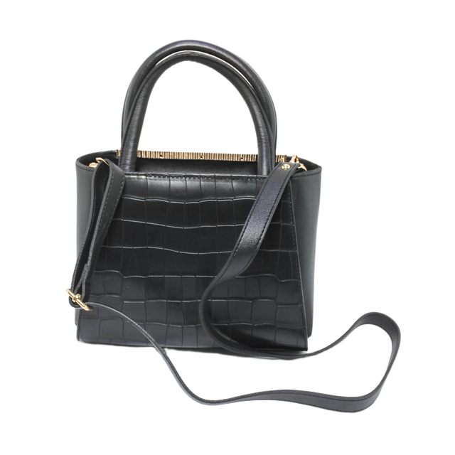 Faux Leather Croc-Embossed Hand bag - Black
