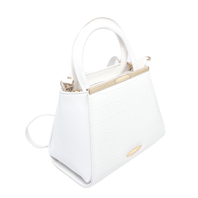 Faux Leather Croc-Embossed Hand bag - White