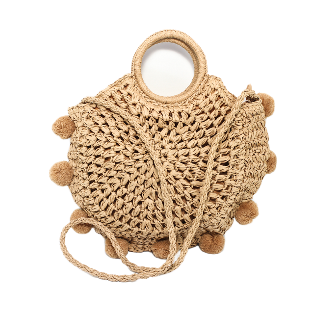 Woven Straw Casual Crossbody Bag - Camel