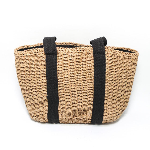 Woven Tote Beach Bag - Dark Beige