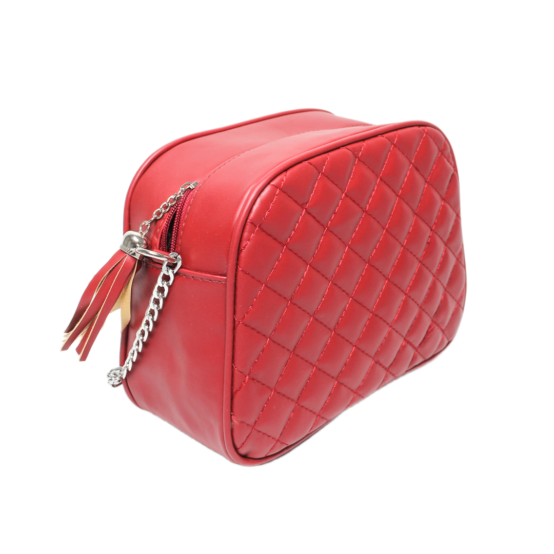 Quilted Faux Leather Bag - Burgundy
