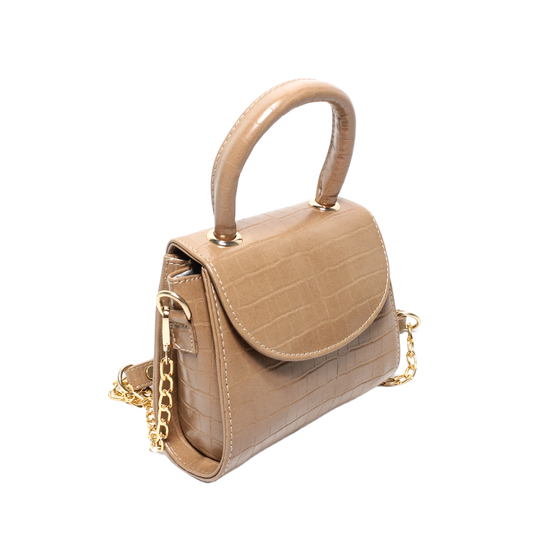 Faux Leather Croc Pattern Handbag - Light Brown