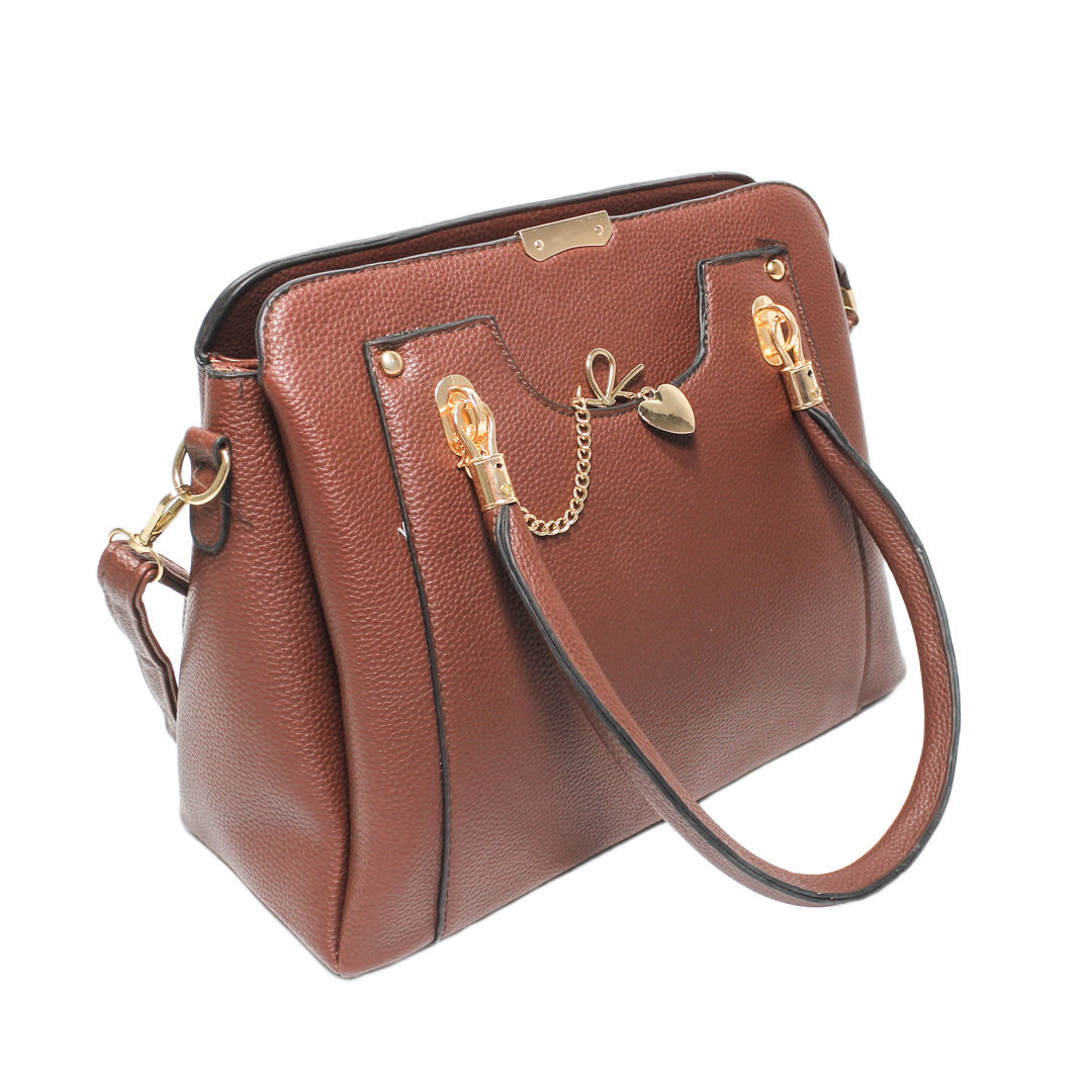 Faux Leather Textured Handbag - Brown