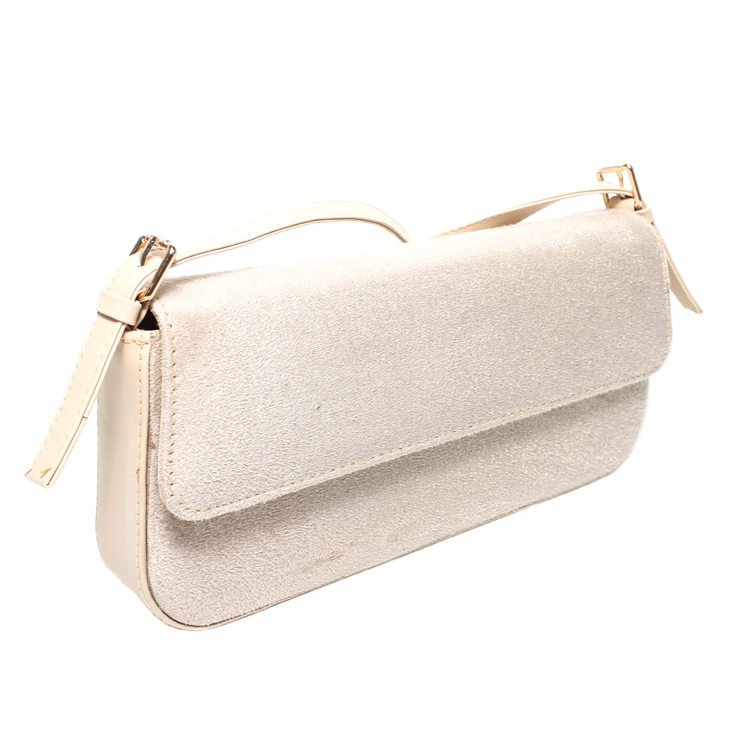 Faux Leather Textured Shoulder Bag – Beige