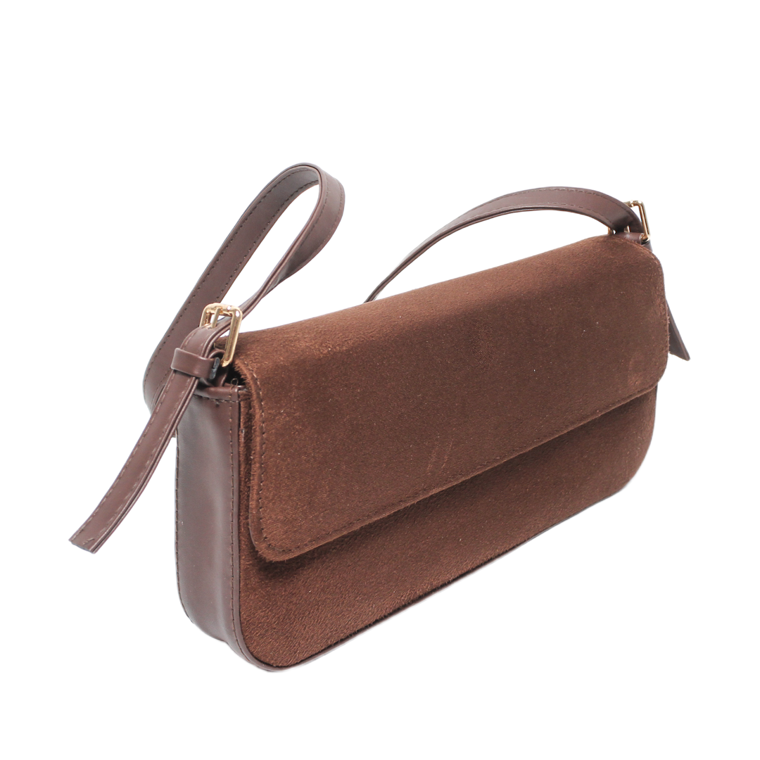 Faux Leather Textured Shoulder Bag – Brown