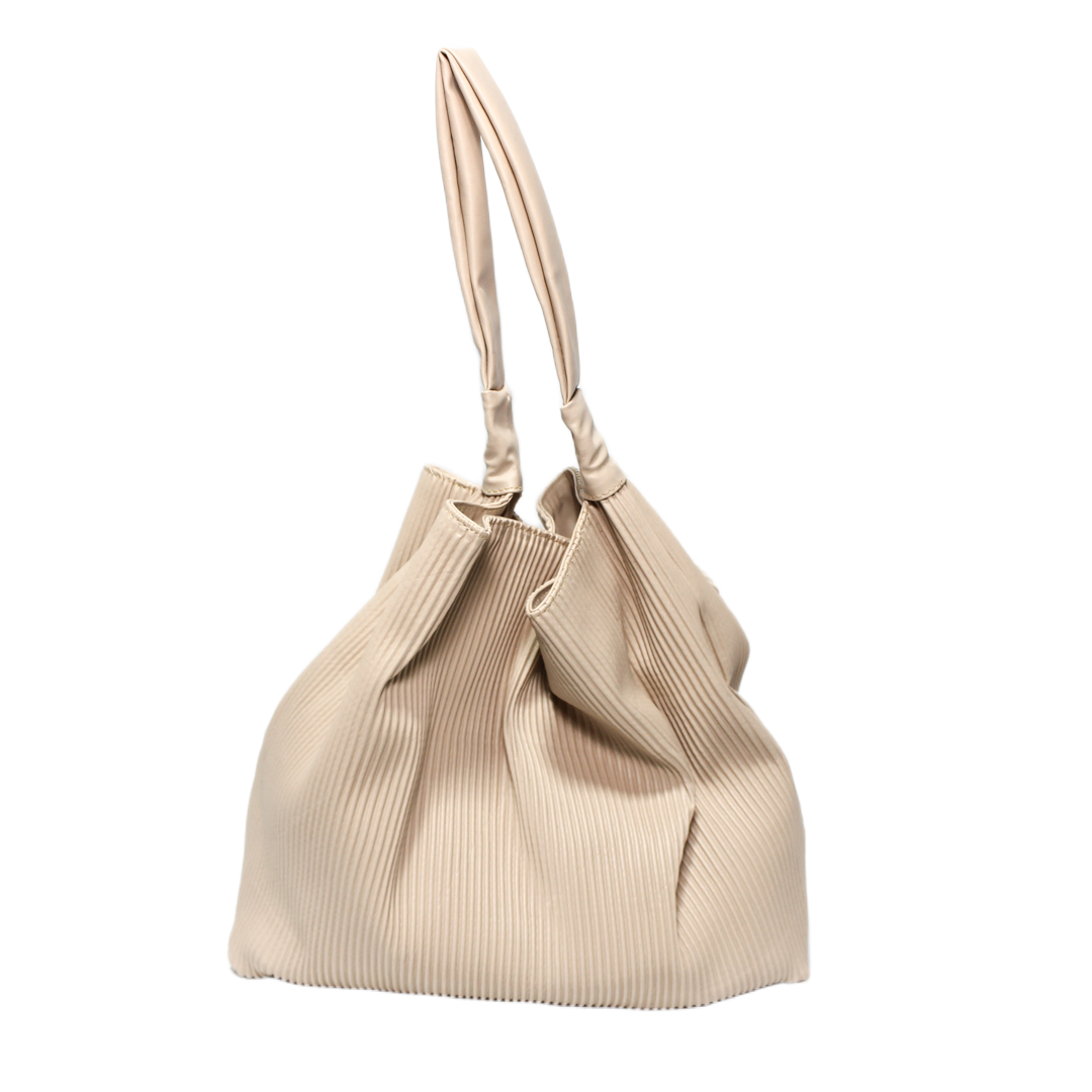 Pleated Shoulder Bag - Beige