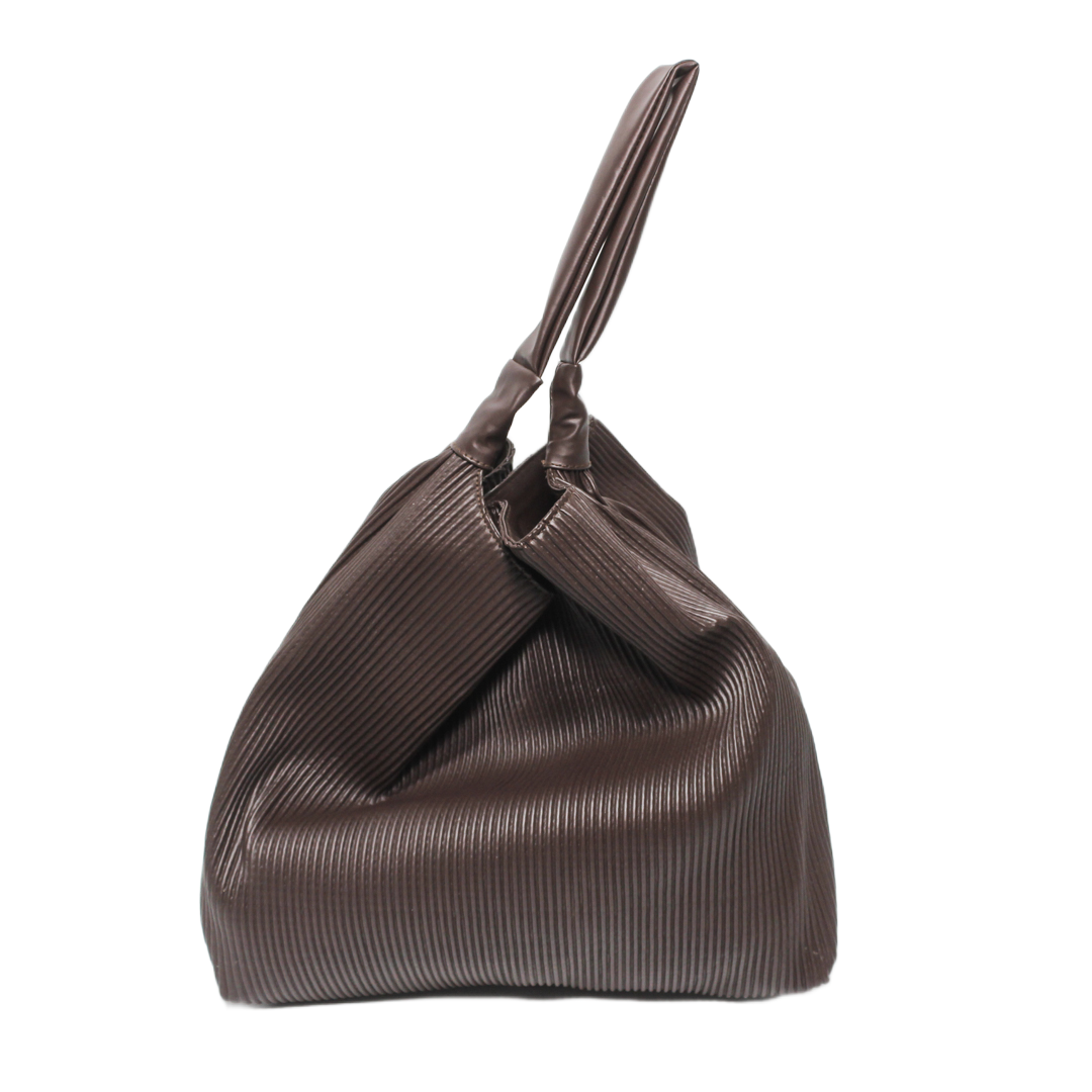 Pleated Shoulder Bag - Brown