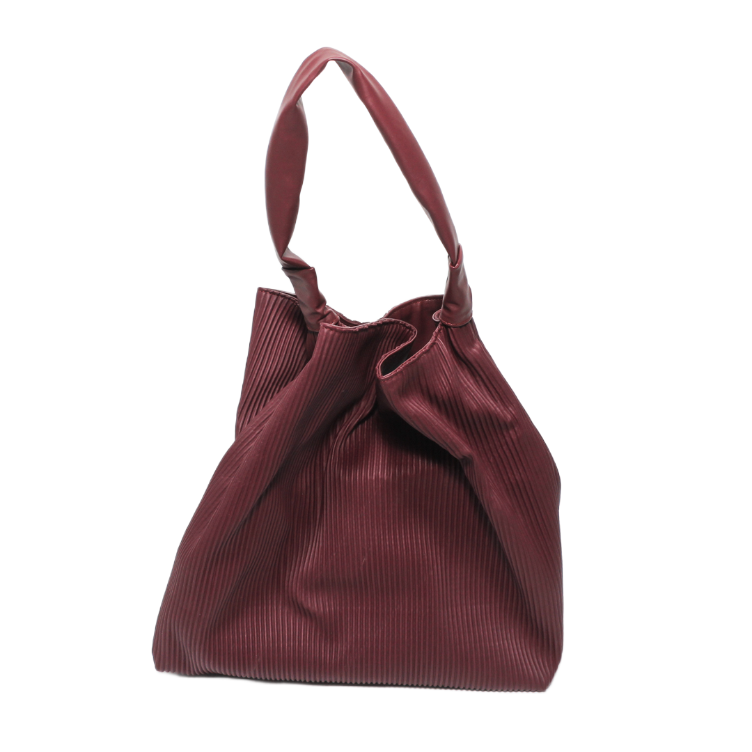 Pleated Shoulder Bag - Burgundy