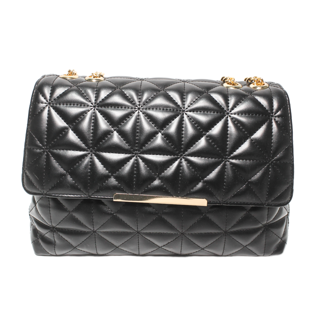 Quilted Chain Cross Bag - Black