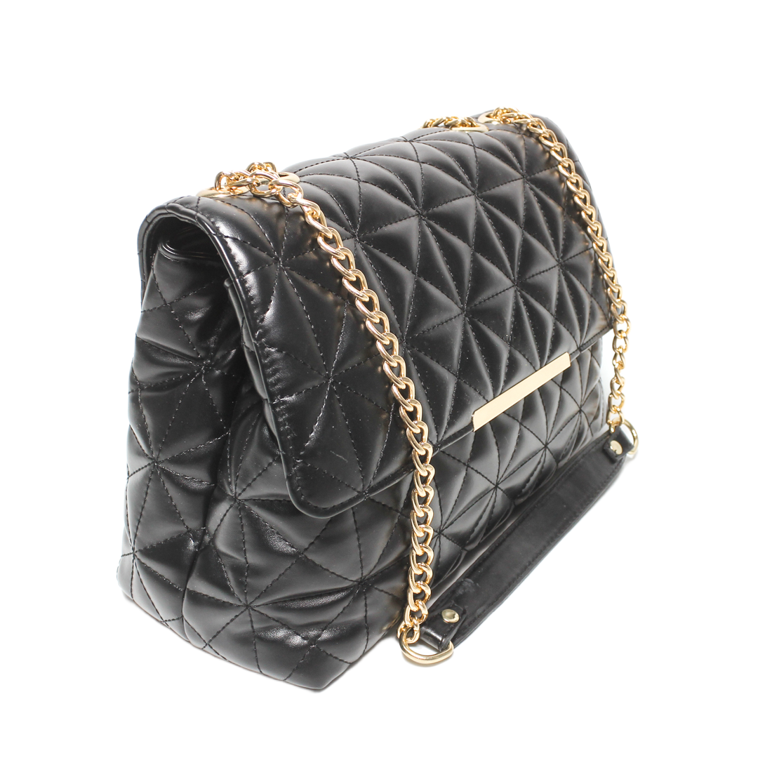 Quilted Chain Cross Bag - Black