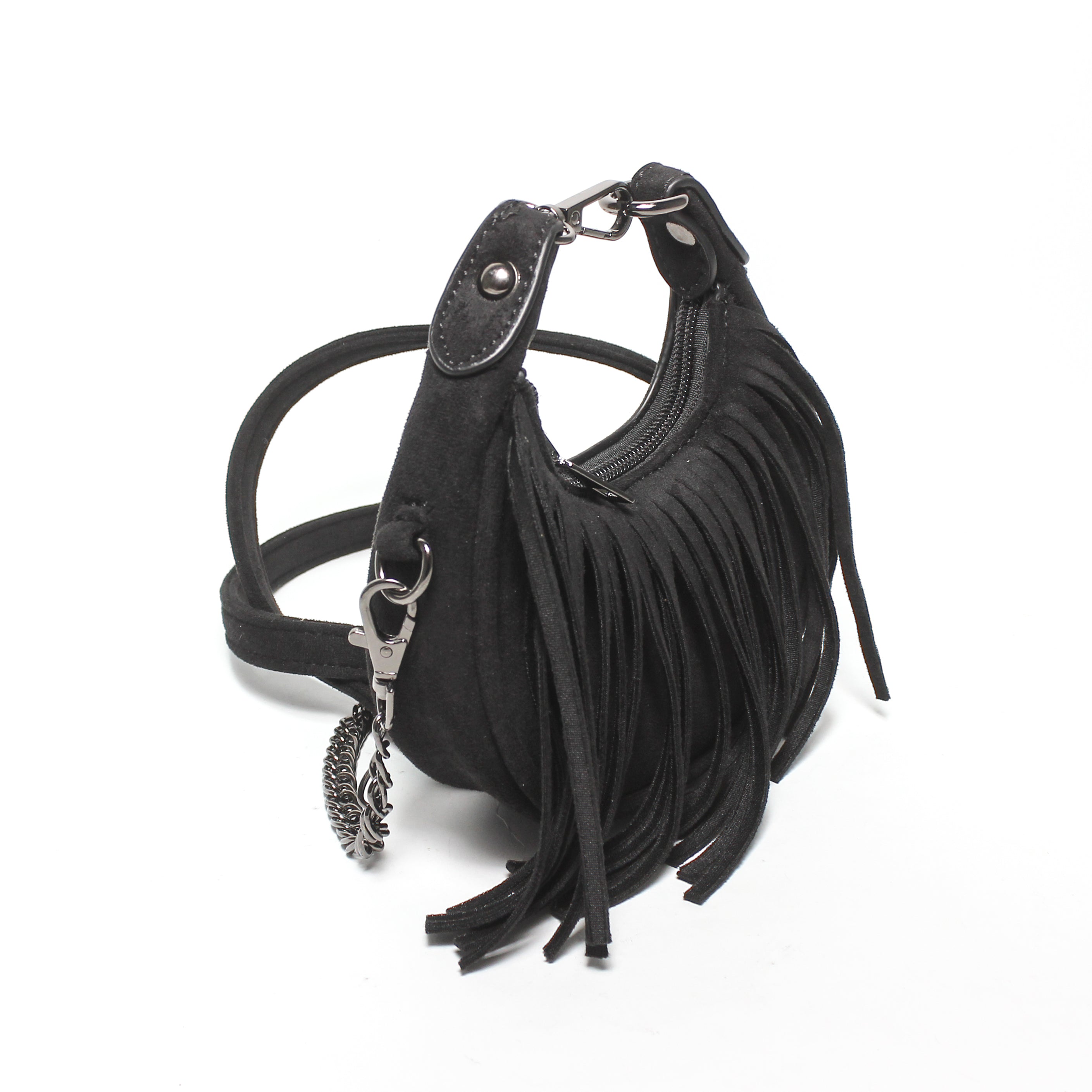 Fringe Hobo Bag - Black