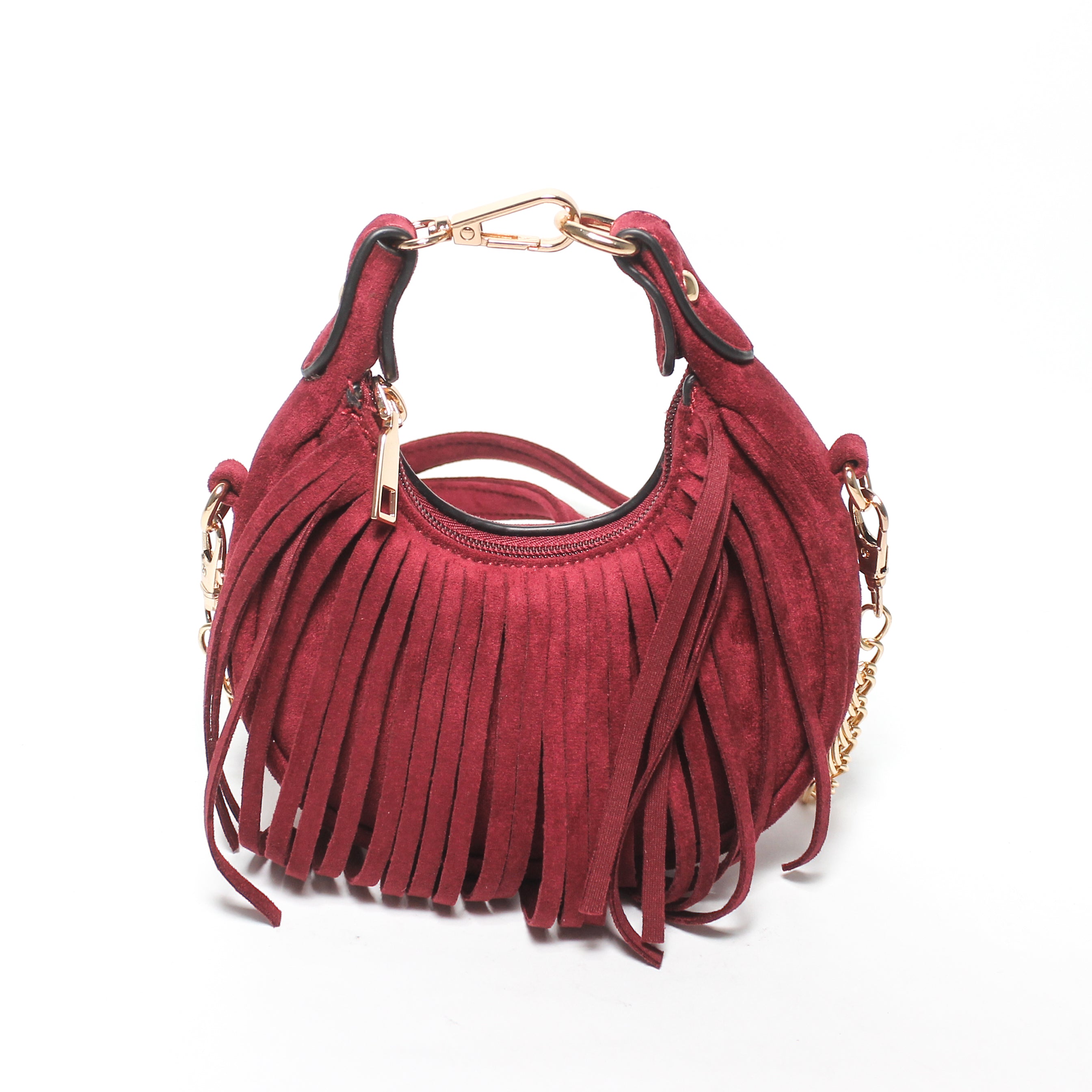 Fringe Hobo Bag - Burgundy
