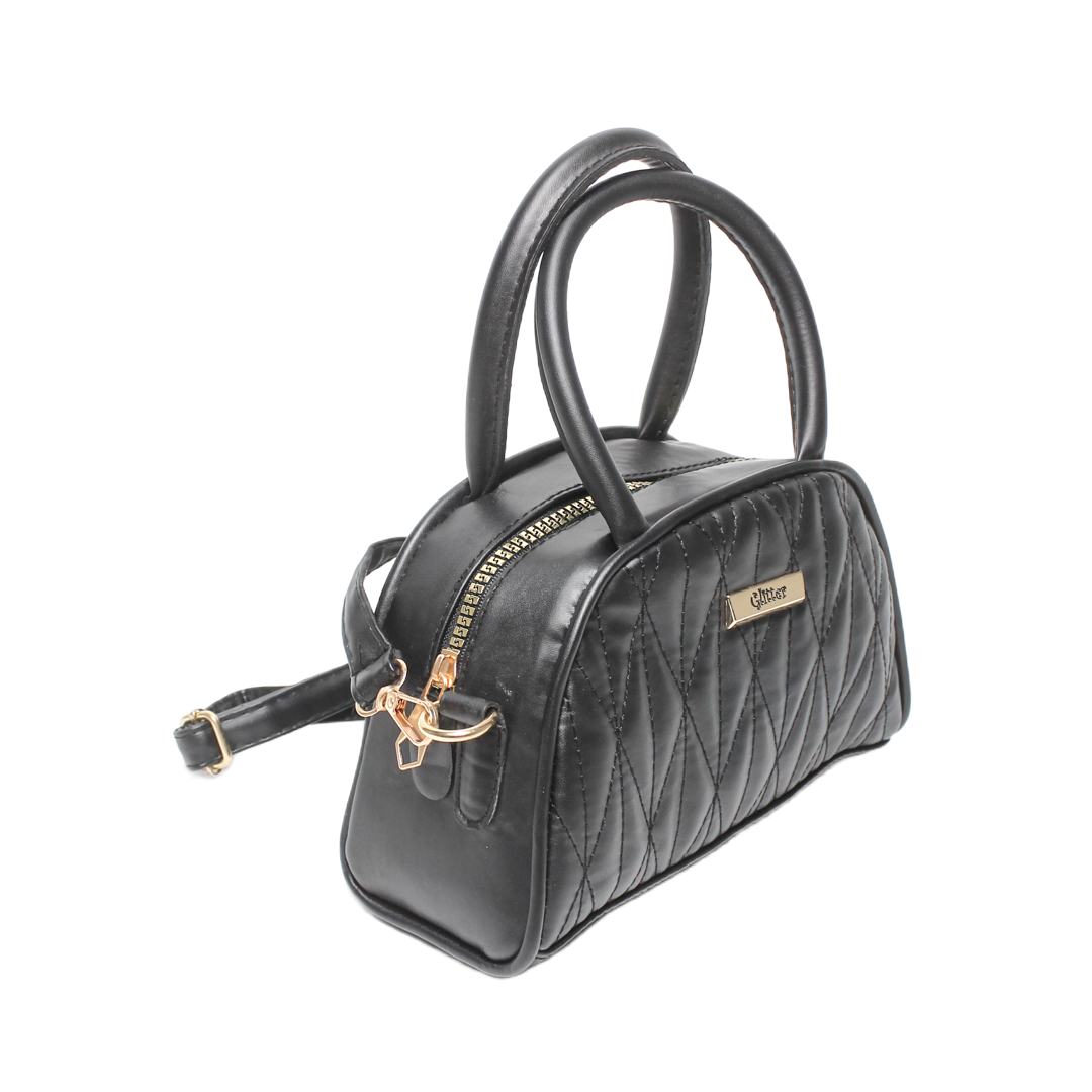 Quilted Top Handle Bag - Black