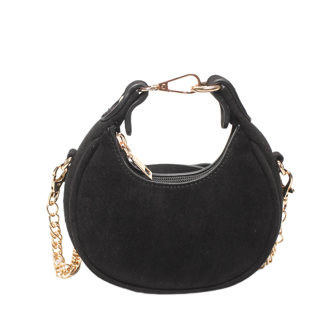 Suede Crescent Hobo Bag - Black