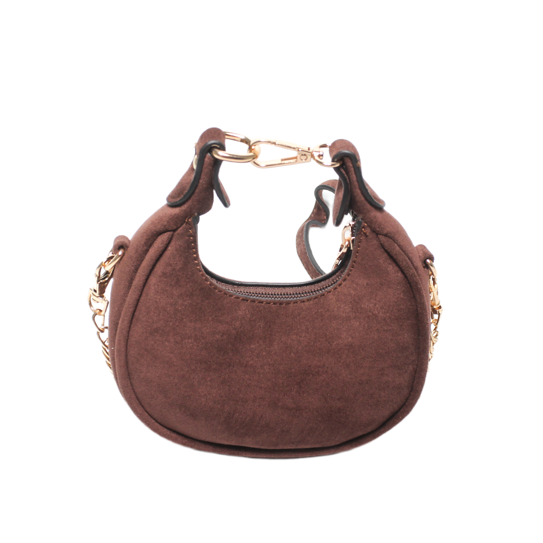 Suede Crescent Hobo Bag - Burgundy