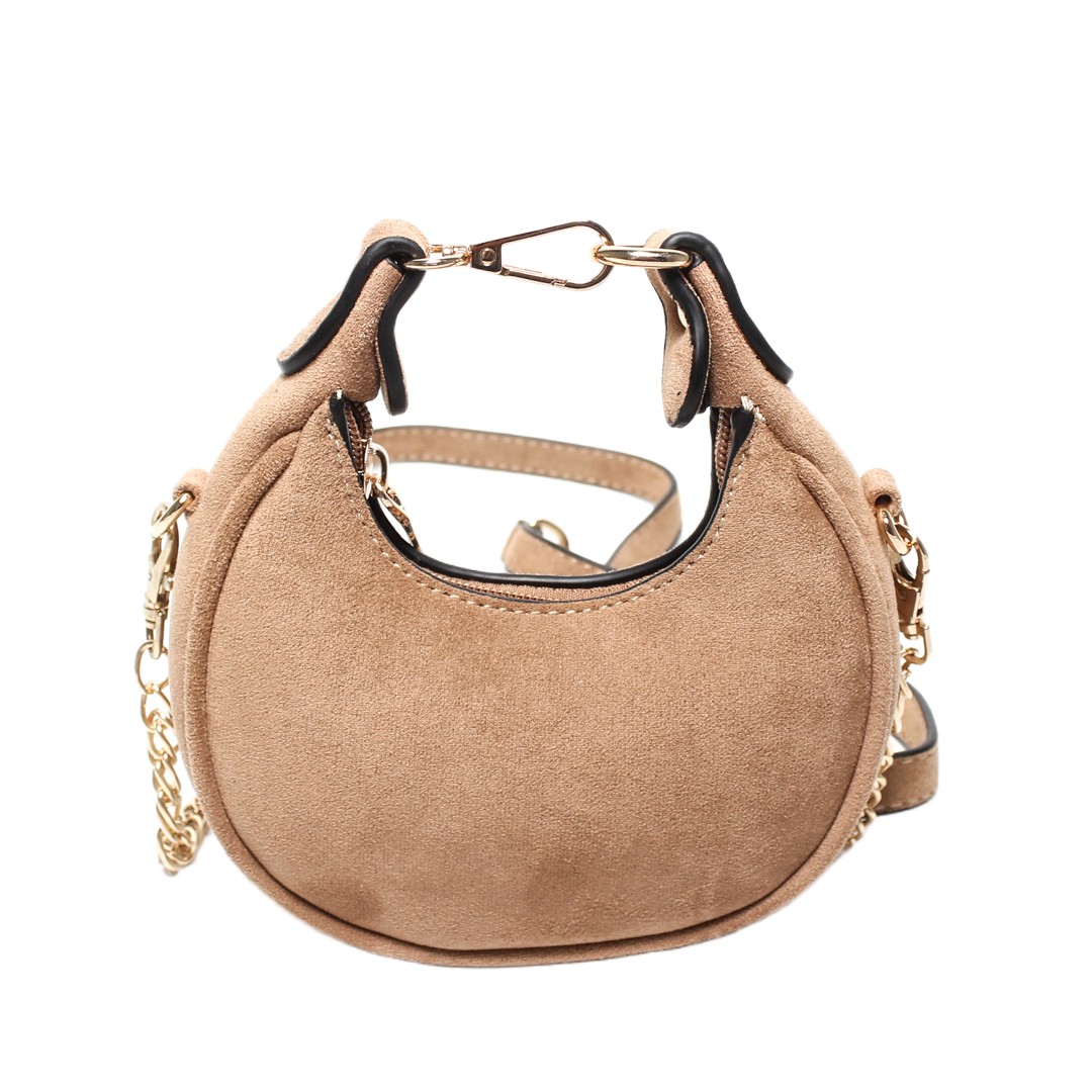 Suede Crescent Hobo Bag - Light Brown