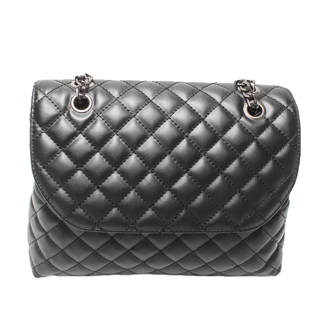 Quilted Chain Cross Bag - Black