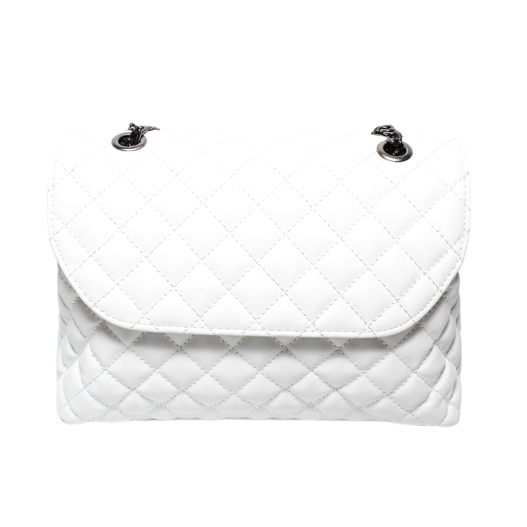 Quilted Chain Cross Bag - White