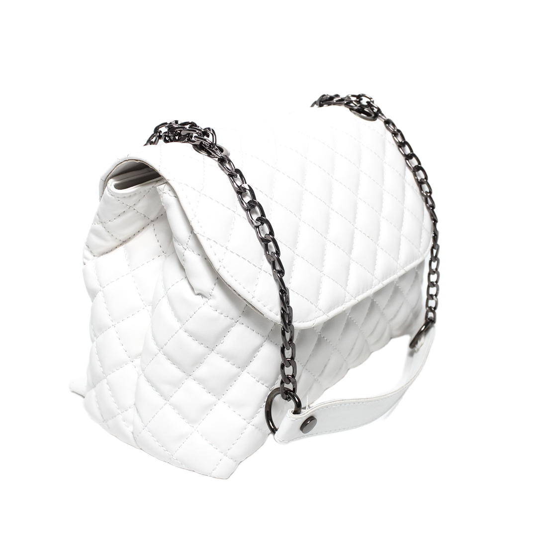 Quilted Chain Cross Bag - White