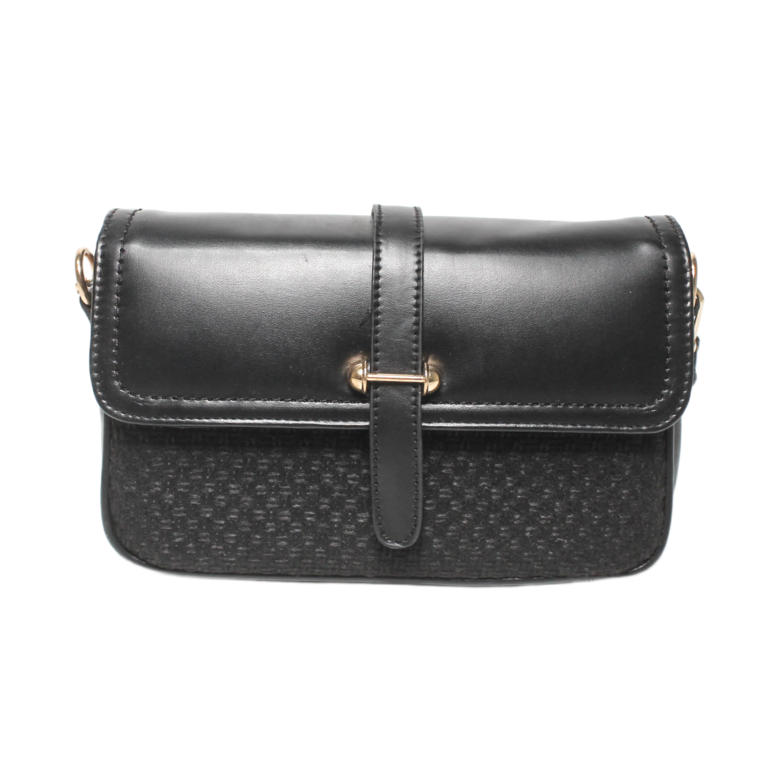 Textured Flap Cross Bag - Black