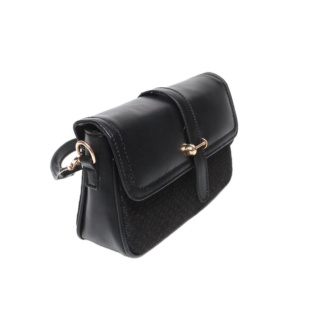 Textured Flap Cross Bag - Black