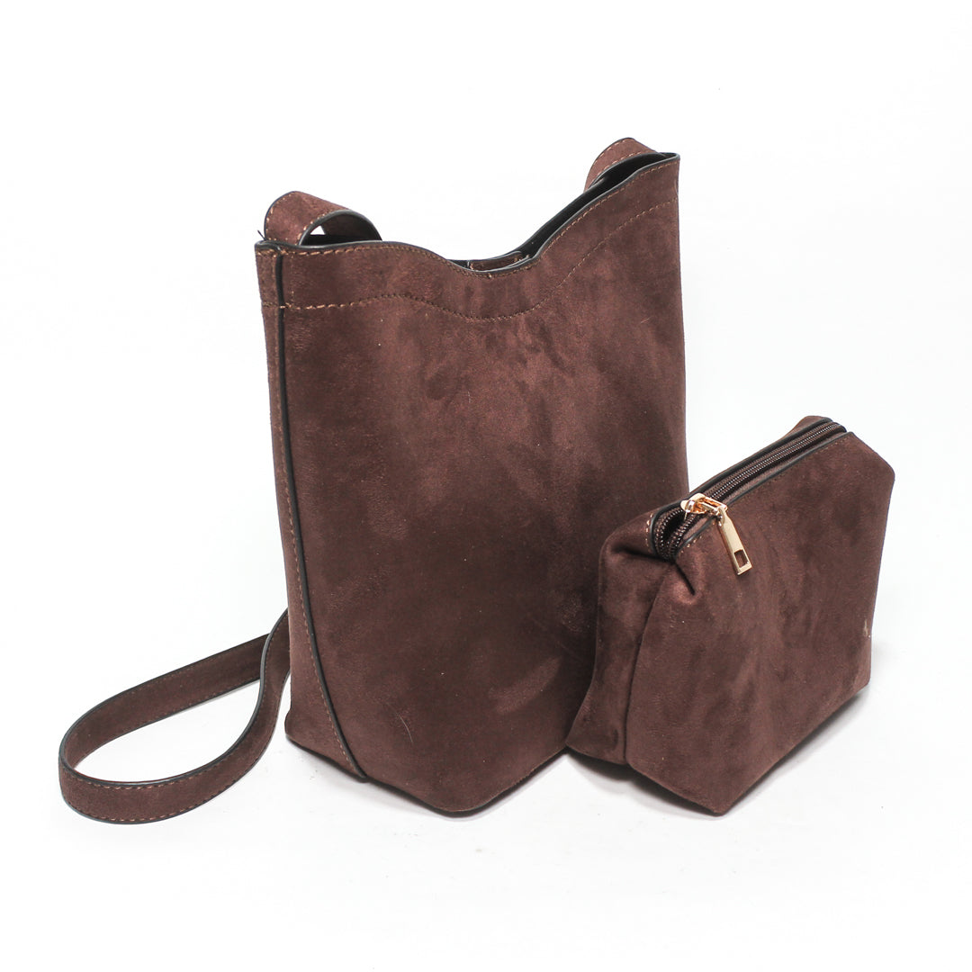 Suede Tote Bag Set - Brown