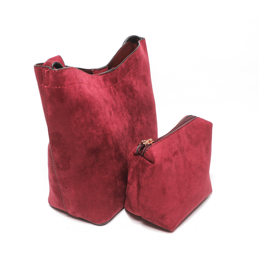 Suede Tote Bag Set - Burgundy