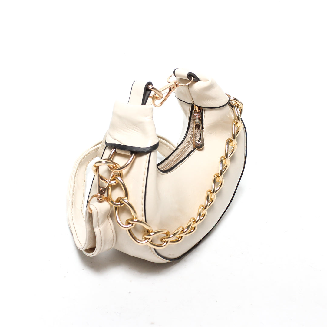 Chain Accent Hobo Bag - Beige