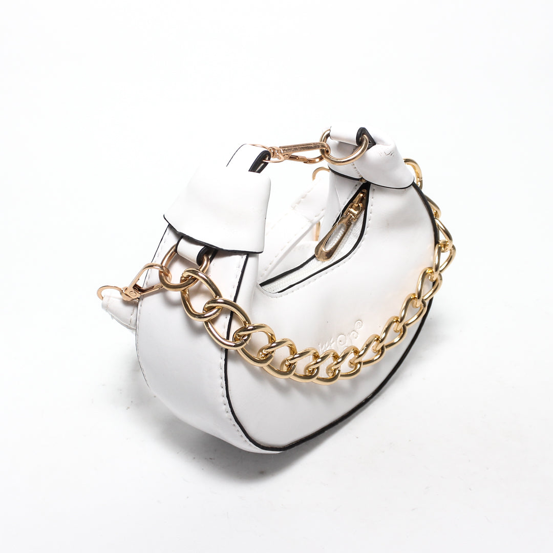 Chain Accent Hobo Bag - White